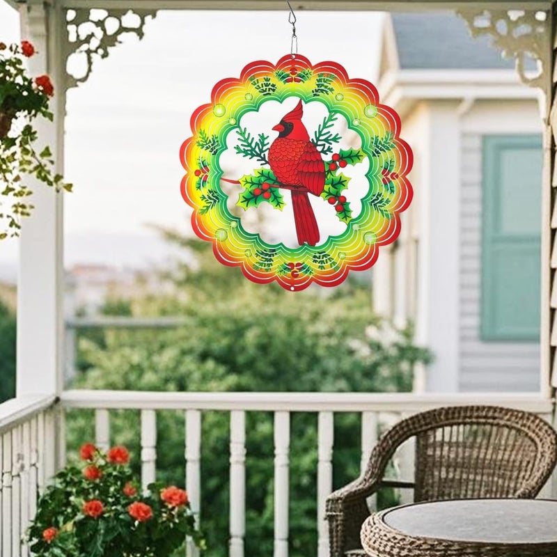 YTAONS 12 in Wind Spinners Outdoor, Hanging Spinners 3D Stainless Steel Wind Sculpture for Garden Yard Art Decoration Christmas Birthday Gift for Women Mom Wife Grandma (Red Bird) - Image 2